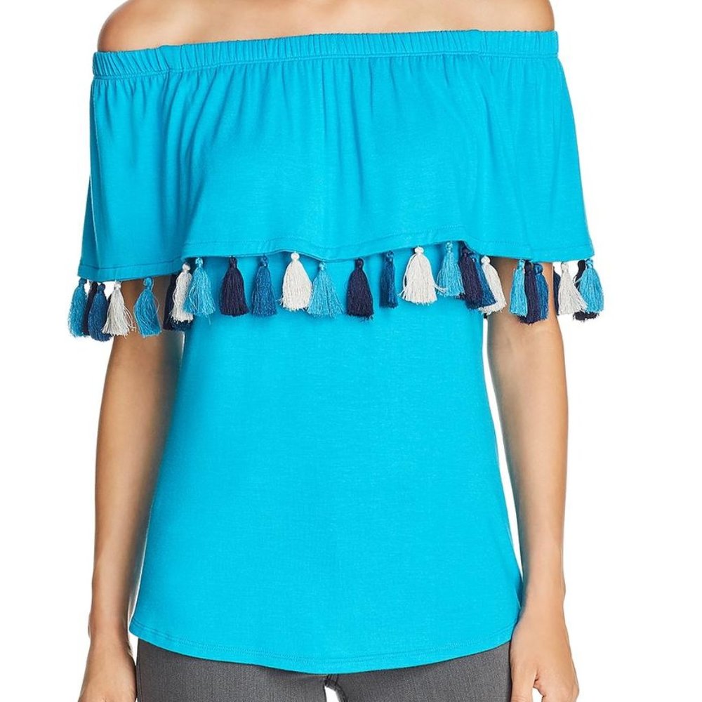 NWT Kim & Cami  - Jersey Tassel Pullover Top Blue-  Large